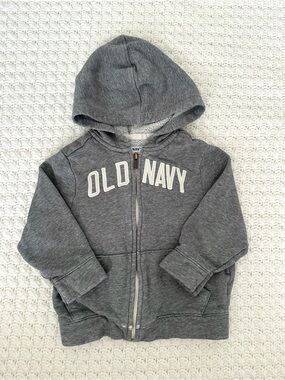 Old Navy 2T Toddler Kids Hooded Zip Sweatshirt Heathered Gray Cotton Cozy Soft